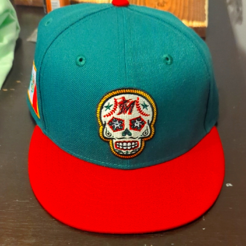 New Era Mexico Teal and Red Baseball Cap with Skull Embroidery